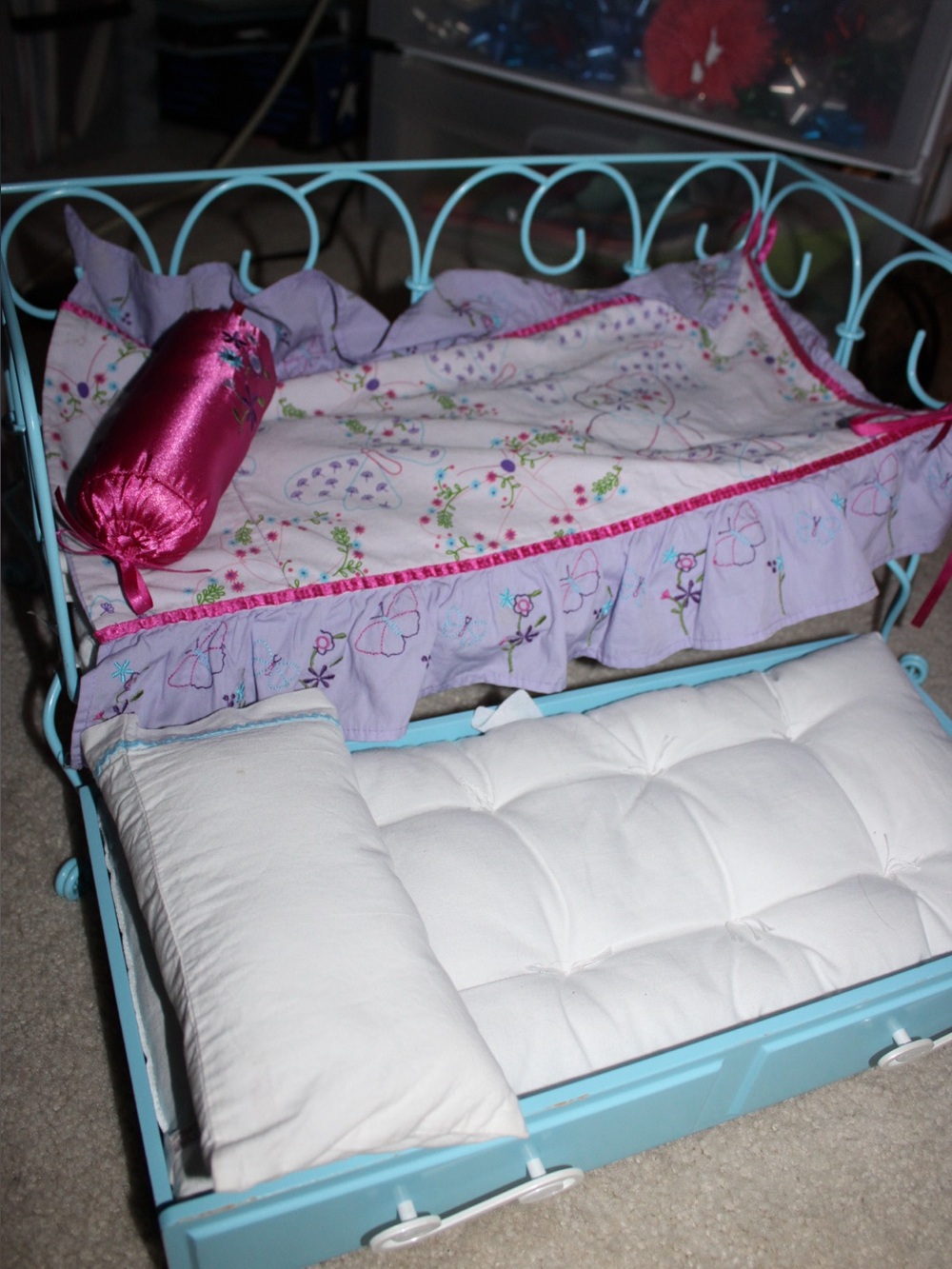 American girl doll trundle bed with butterfly bedding